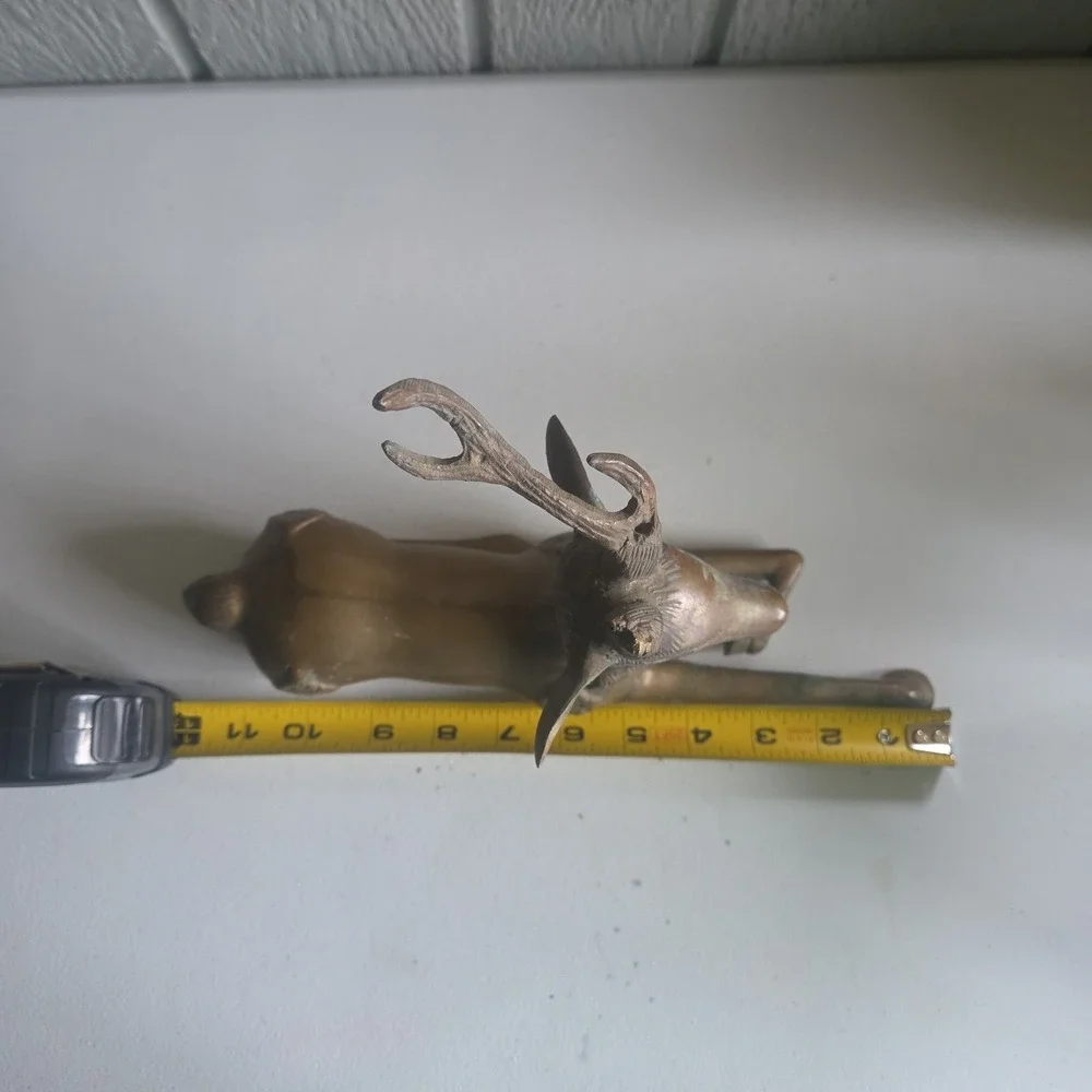 Vintage Brass Sculpture Deer MCM Stag Reclining Figure Antlers Aged Patina AS IS